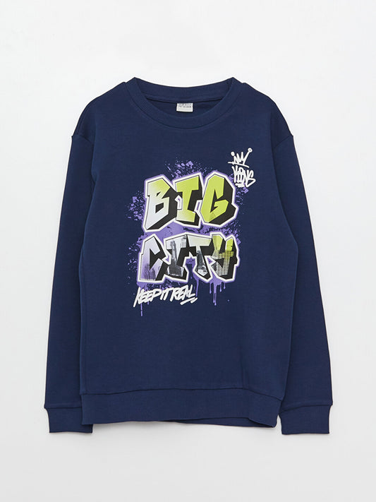 Crew Neck Printed Long Sleeve Boys' T-Shirt