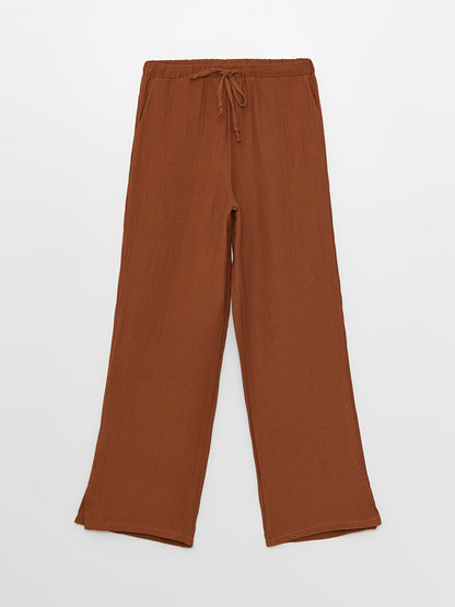 Women's Straight Muslin Trousers with Elastic Waist