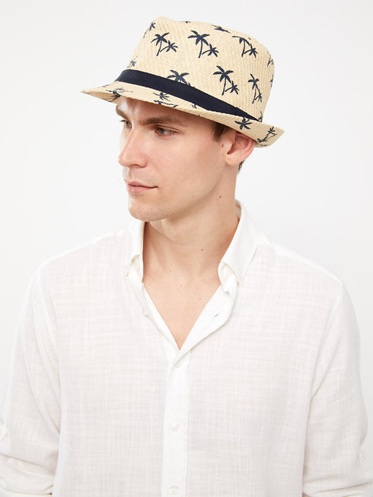 Printed Men's Straw Fedora Hat