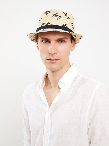 Printed Men's Straw Fedora Hat