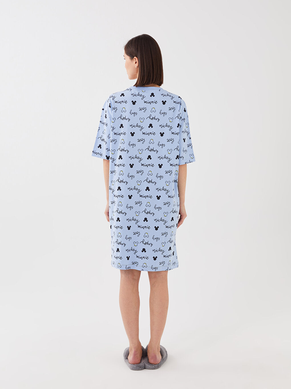 Crew Neck Mickey Mouse Printed Short Sleeve Women's Nightgown