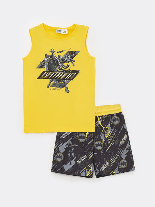 Crew Neck Batman Printed Boy's Undershirt and Swim Shorts