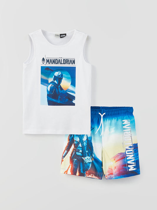 Crew Neck The Mandalorian Printed Boy's Undershirt and Swim Shorts