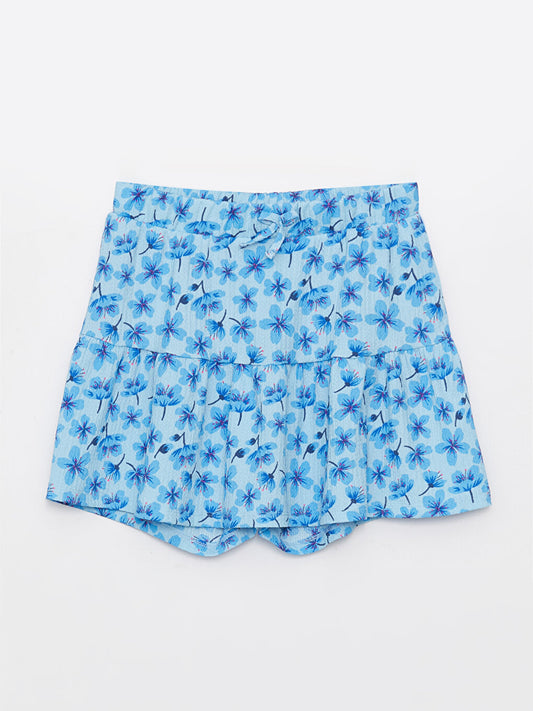 Patterned Girl's Shorts Skirt with Elastic Waist