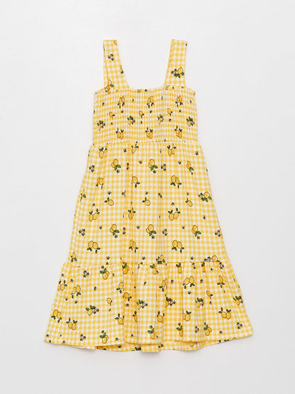 Square Neck Patterned Girl's Dress