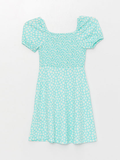 Square Neck Patterned Short Sleeve Girl's Dress