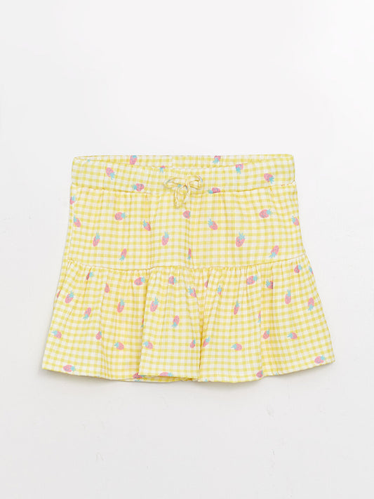 Patterned Girl's Shorts Skirt with Elastic Waist