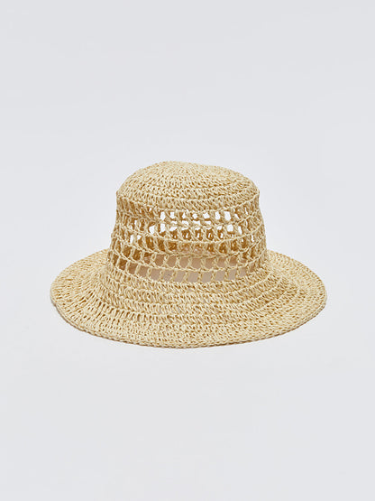 Women's Straw Bucket Hat with Hole Detail