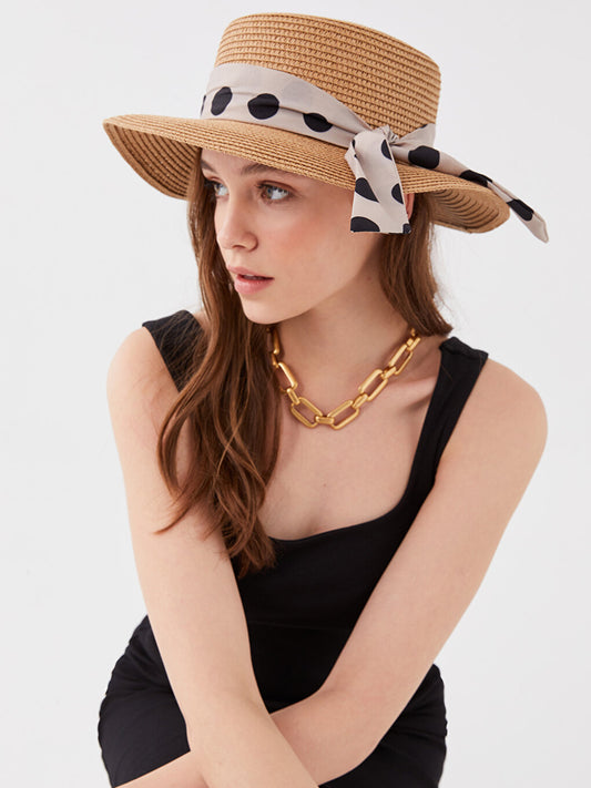 Women's Straw Fedora Hat with Piping