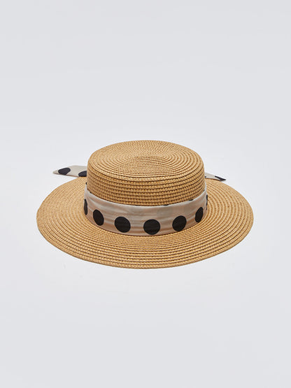 Women's Straw Fedora Hat with Piping