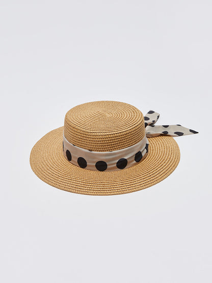 Women's Straw Fedora Hat with Piping