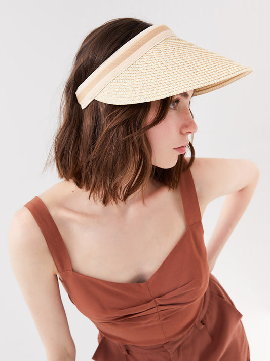 Striped Women's Straw Visor Hat