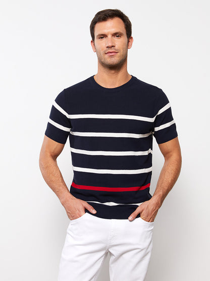 Crew Neck Short Sleeve Striped Men's Knitwear Sweater