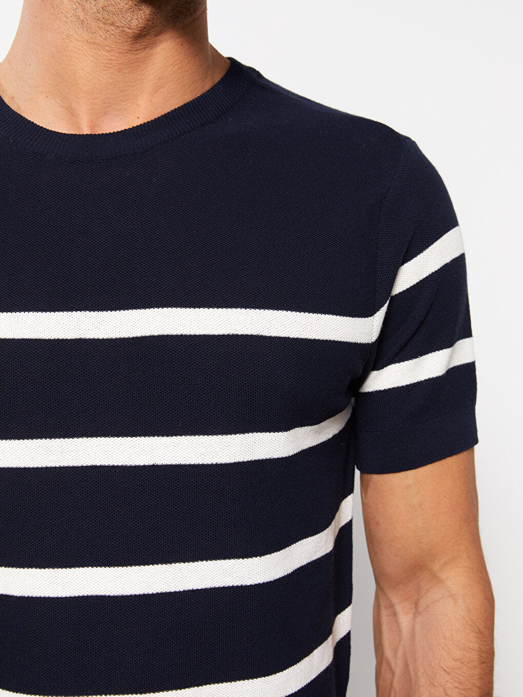 Crew Neck Short Sleeve Striped Men's Knitwear Sweater