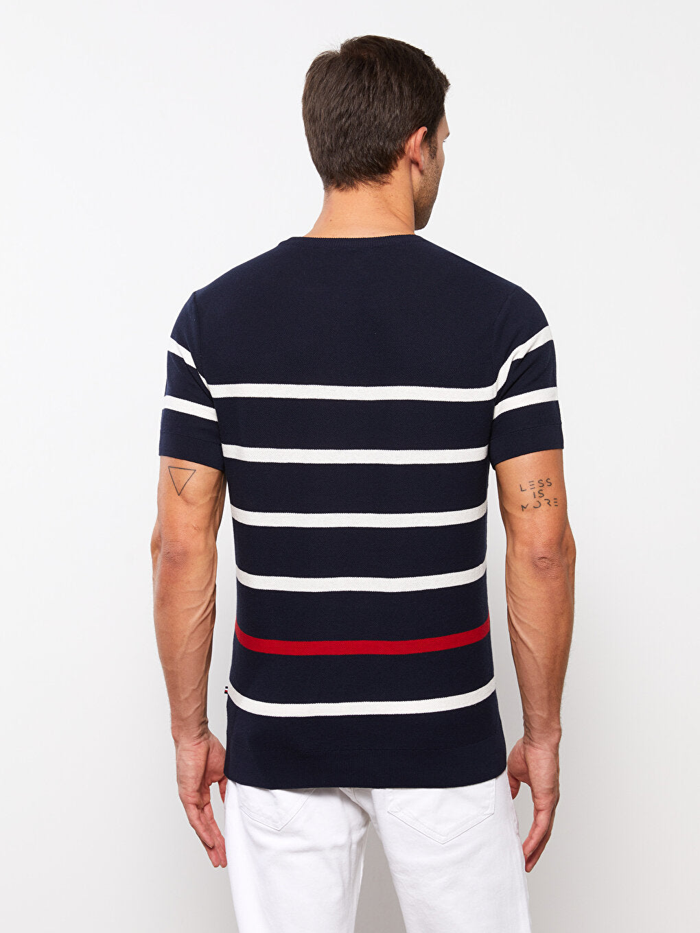 Crew Neck Short Sleeve Striped Men's Knitwear Sweater