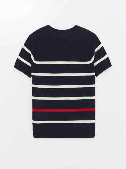 Crew Neck Short Sleeve Striped Men's Knitwear Sweater