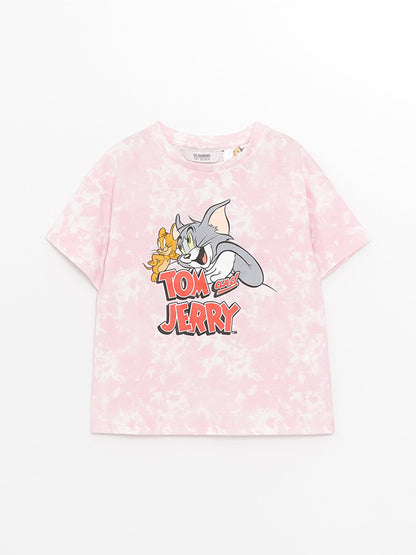 Crew Neck Tom and Jerry Printed Short Sleeve Girls' T-Shirt