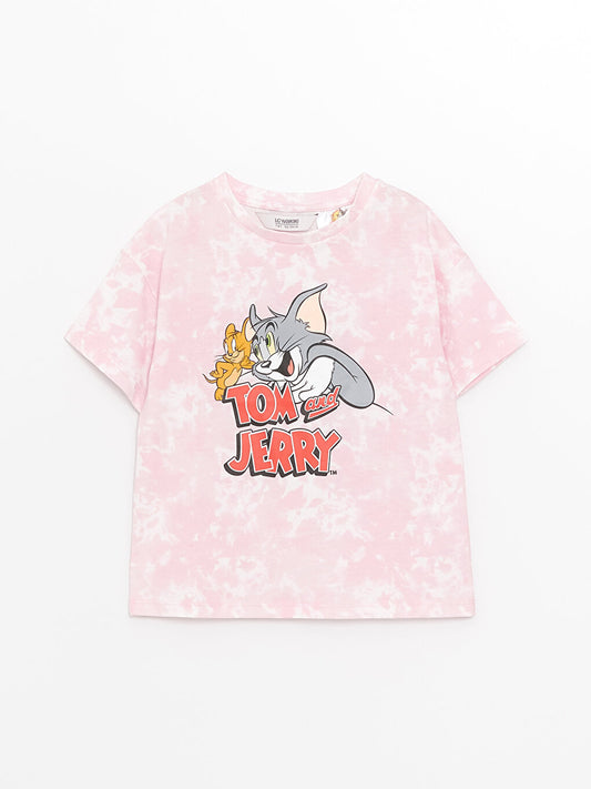 Crew Neck Tom and Jerry Printed Short Sleeve Girls' T-Shirt