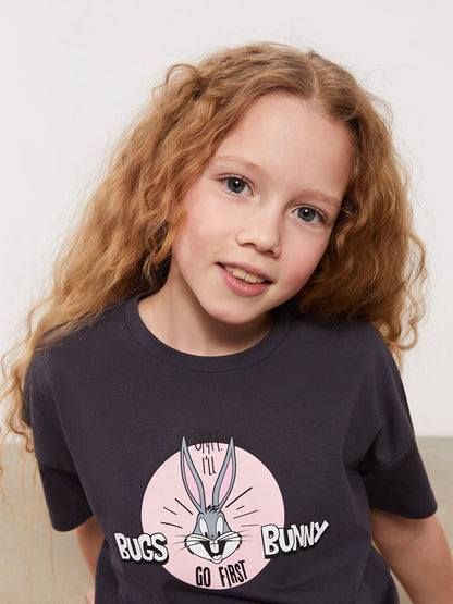 Crew Neck Bugs Bunny Printed Short Sleeve Girls' T-Shirt