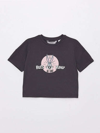 Crew Neck Bugs Bunny Printed Short Sleeve Girls' T-Shirt