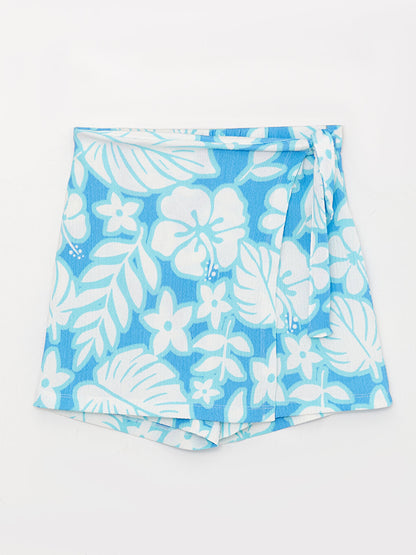 Patterned Girl's Shorts Skirt with Elastic Waist