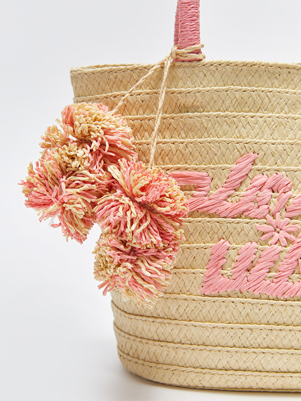 Girl's Straw Handbag with Text Embroidery