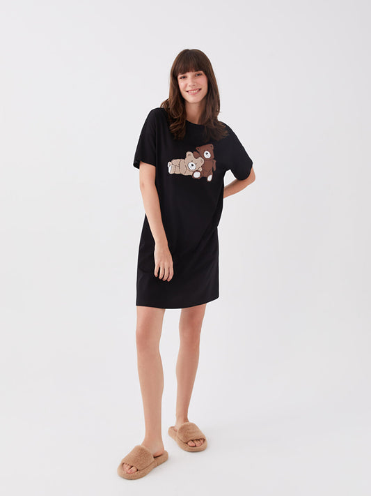 Crew Neck Printed Short Sleeve Women's Nightgown