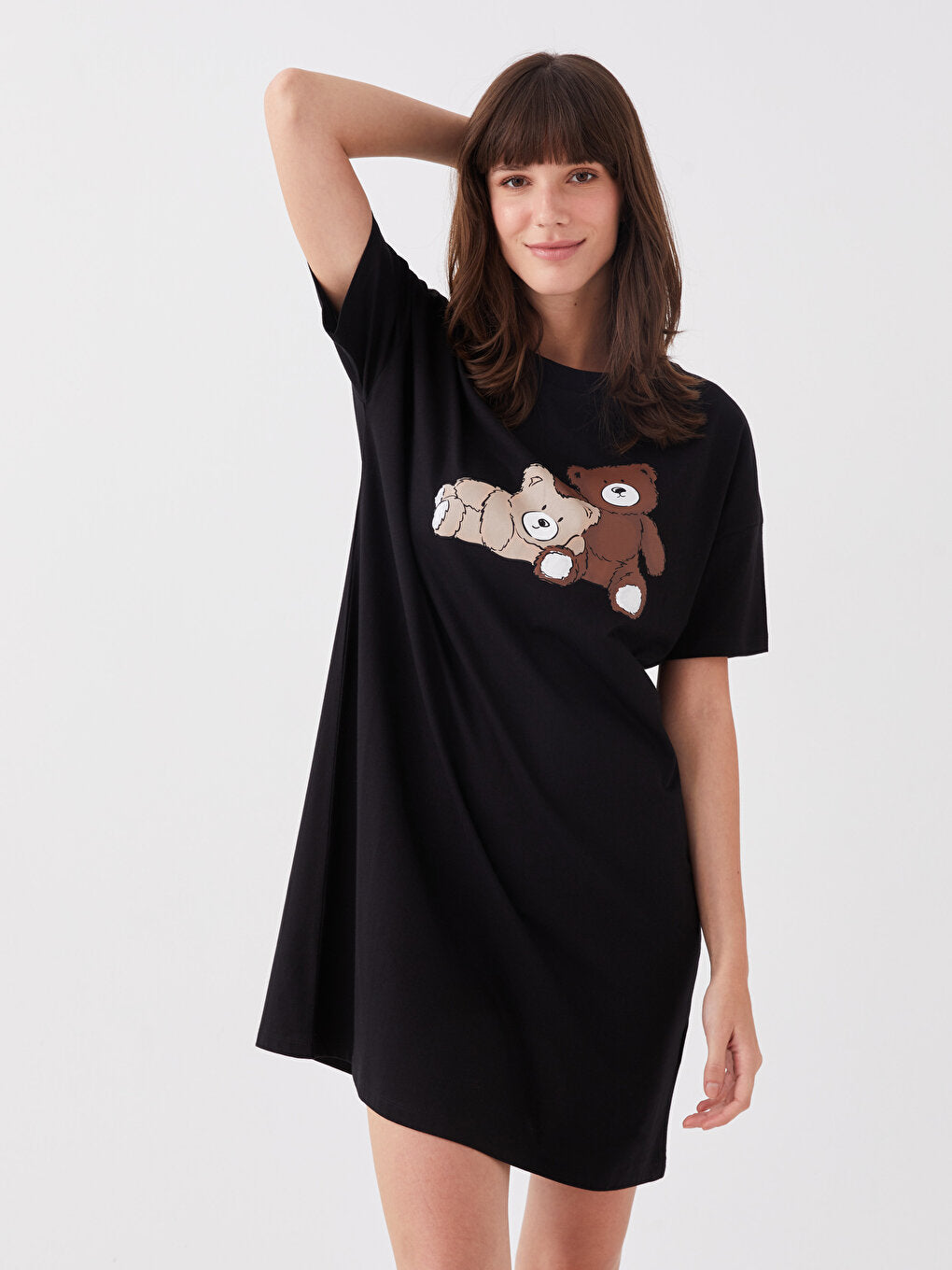 Crew Neck Printed Short Sleeve Women's Nightgown