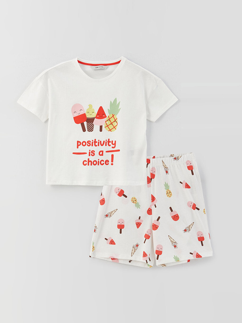 Crew Neck Printed Short Sleeve Women's Pajama Set with Shorts