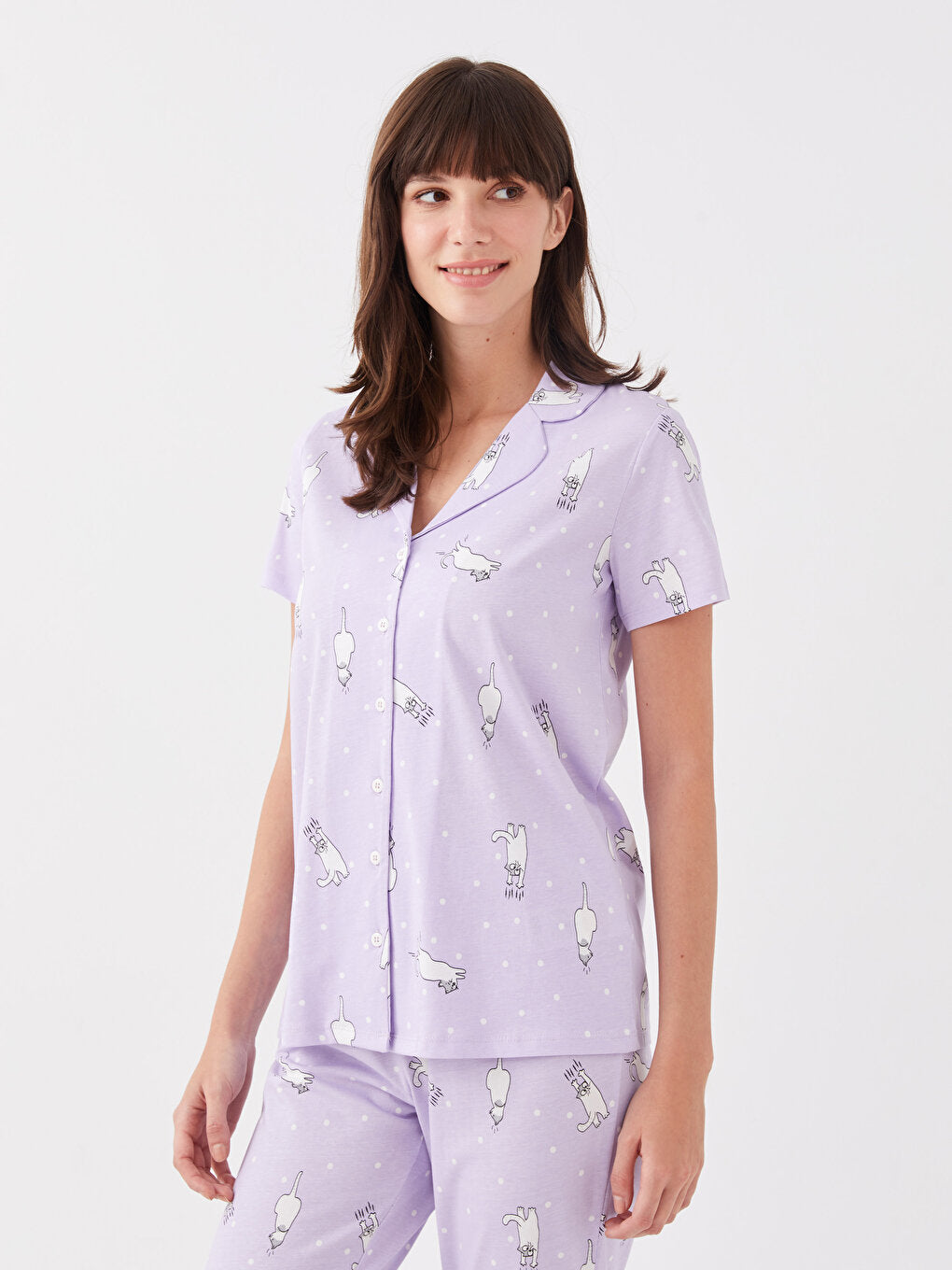 Shirt Collar Patterned Short Sleeve Women's Pajama Set