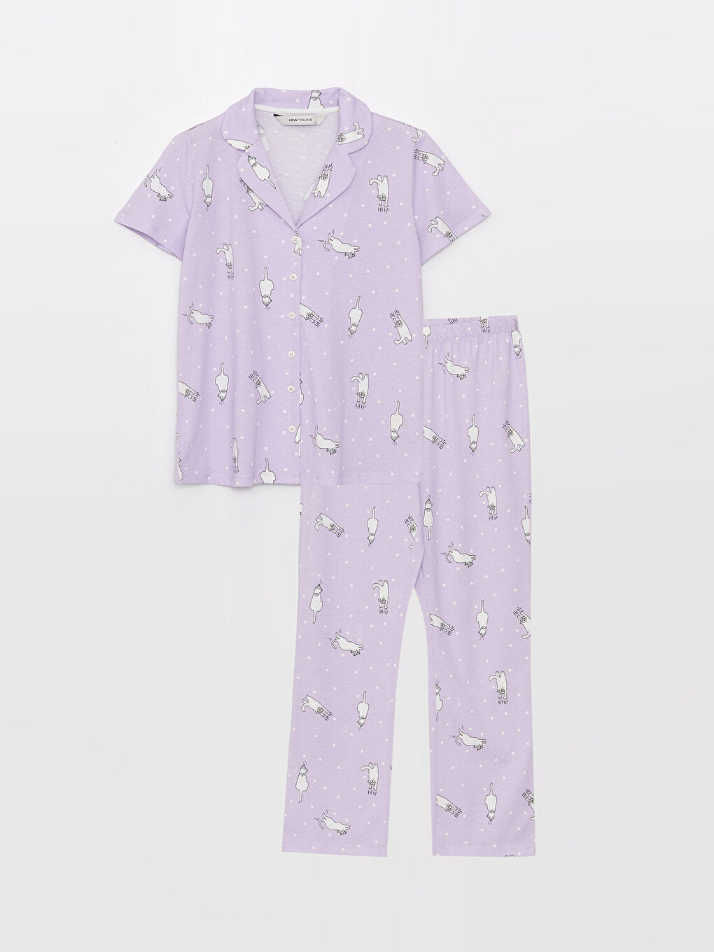 Shirt Collar Patterned Short Sleeve Women's Pajama Set