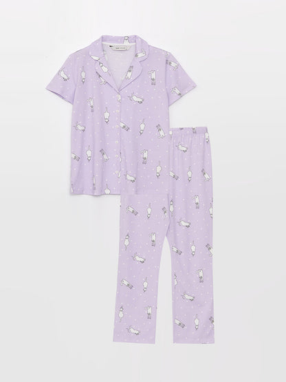 Shirt Collar Patterned Short Sleeve Women's Pajama Set