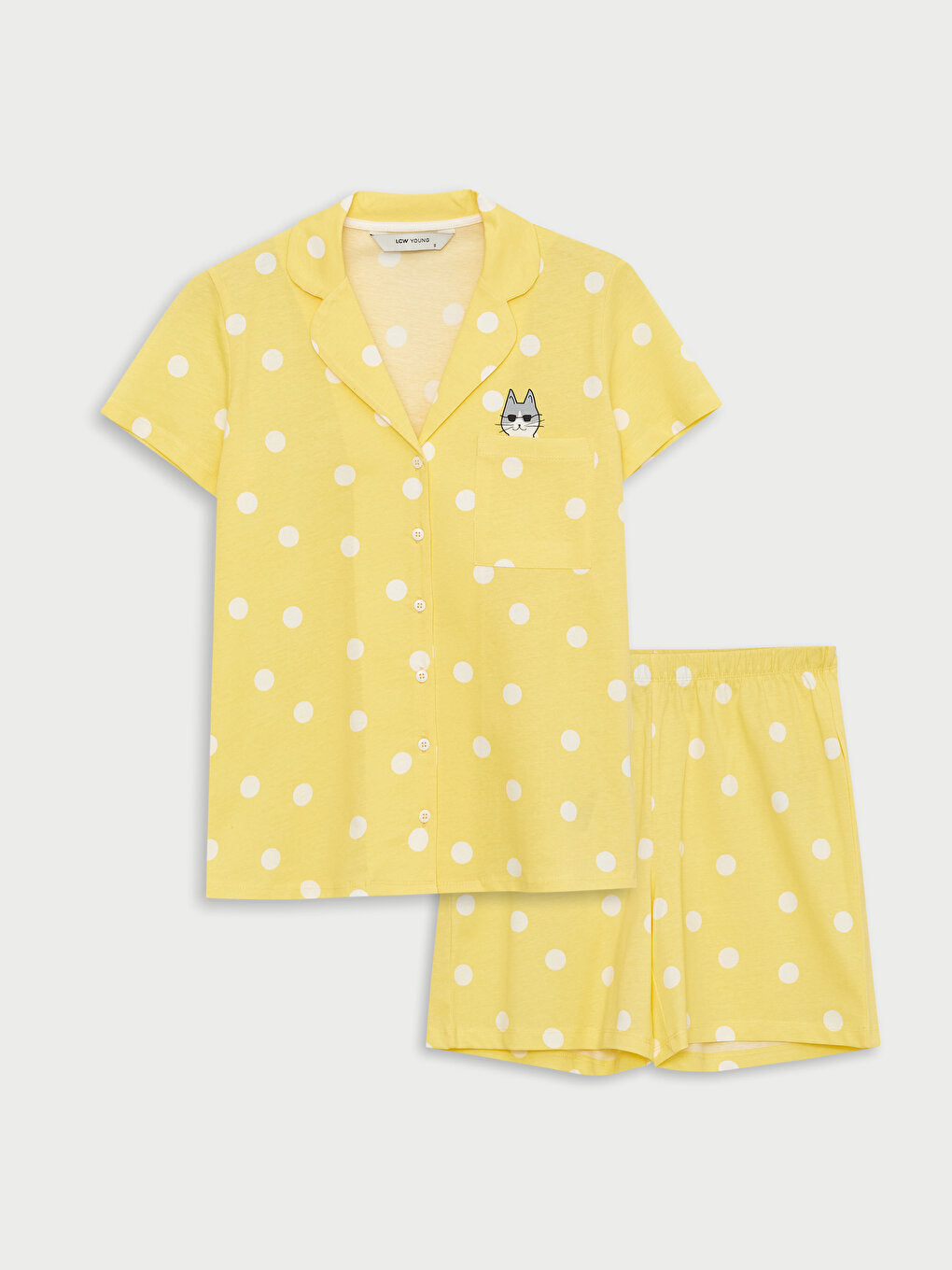 Shirt Collar Polka Dot Short Sleeve Women's Pajama Set with Shorts