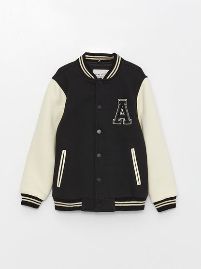 Embroidery Detailed Long Sleeve Boys' College Jacket