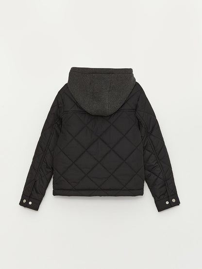 Hooded Quilted Patterned Boy's Coat