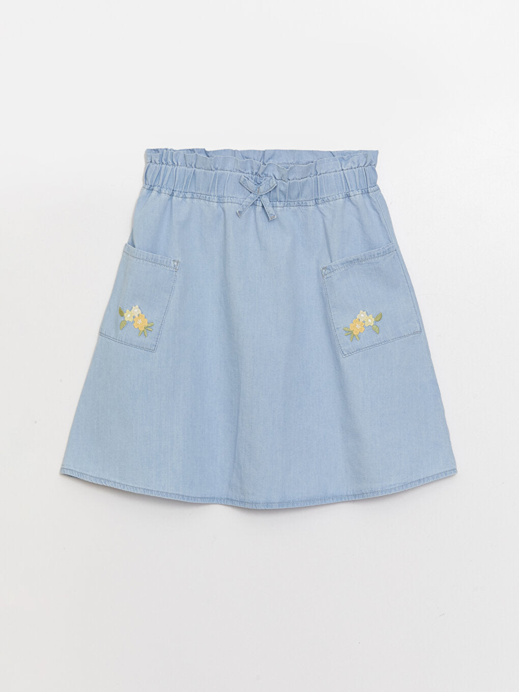 Embroidered Girl's Jean Skirt with Elastic Waist