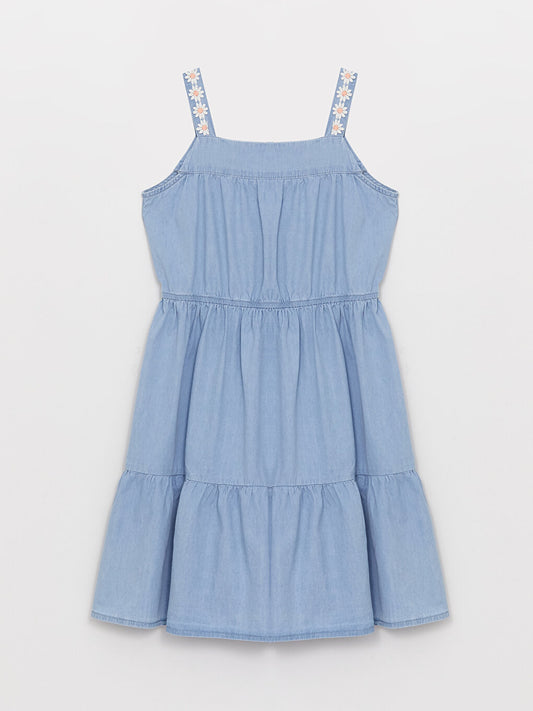 Square Neck Girl's Jean Dress