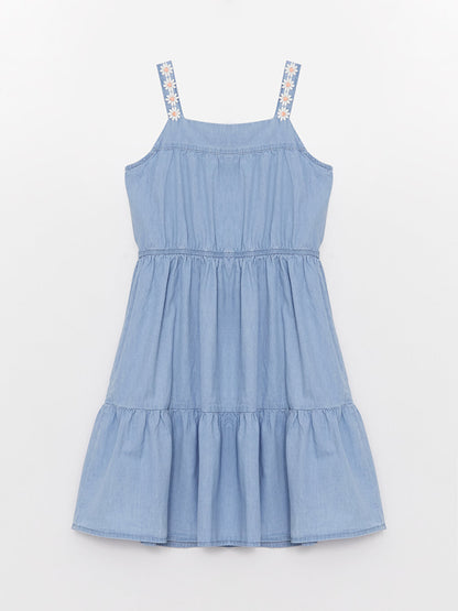 Square Neck Girl's Jean Dress