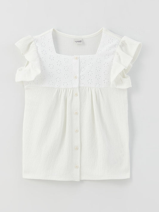 Square Collar Short Sleeve Girl's Shirt