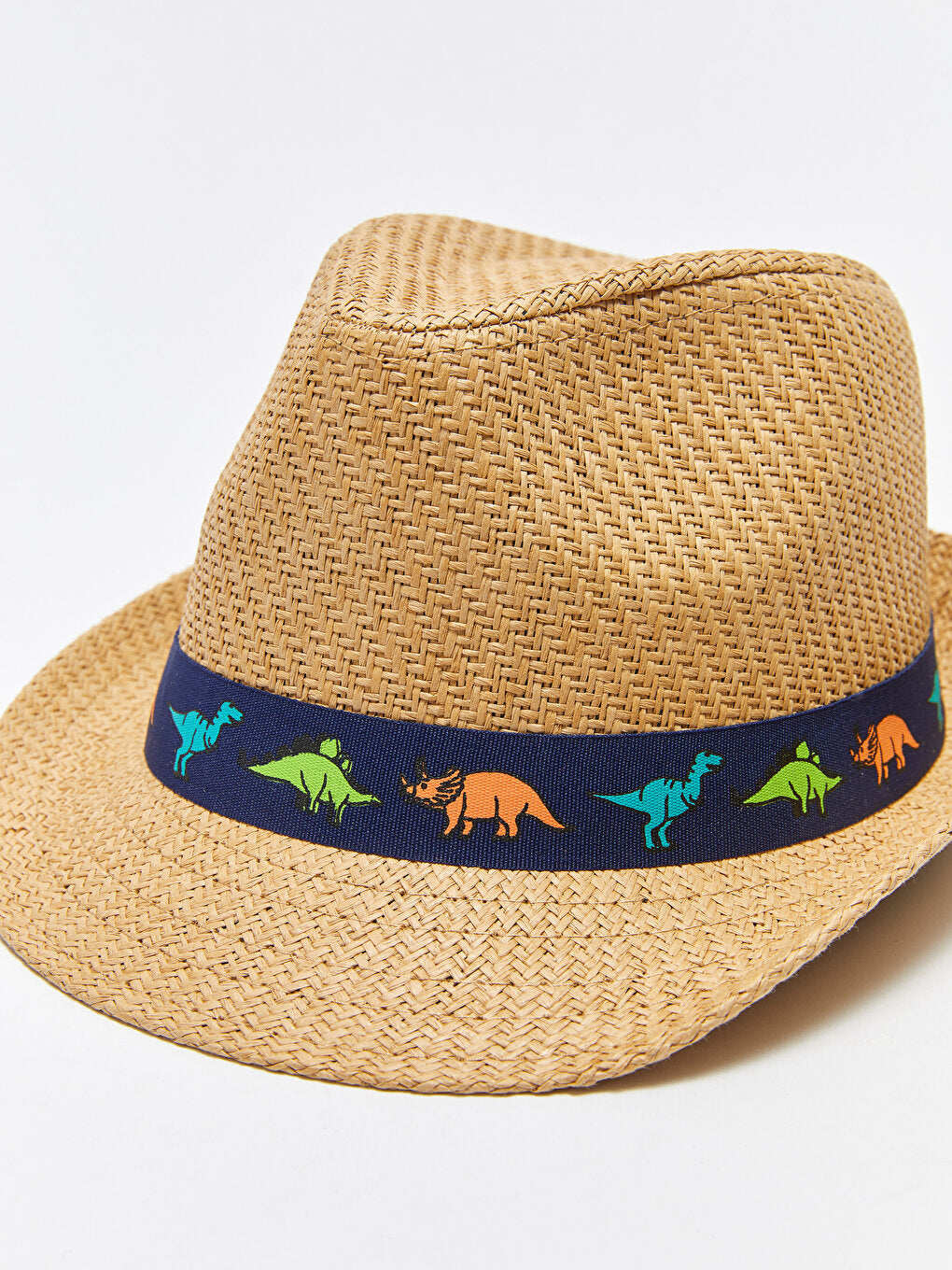 Dinosaur Patterned Boy Straw Fedora Hat