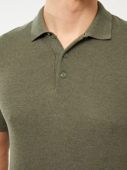 Polo Neck Short Sleeve Men's Knitwear Sweater