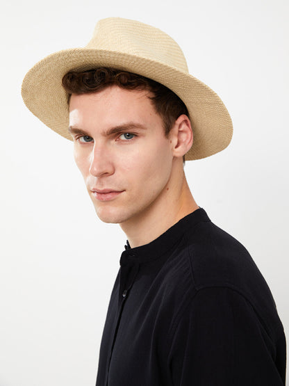 Men's Straw Fedora Hat with Piping