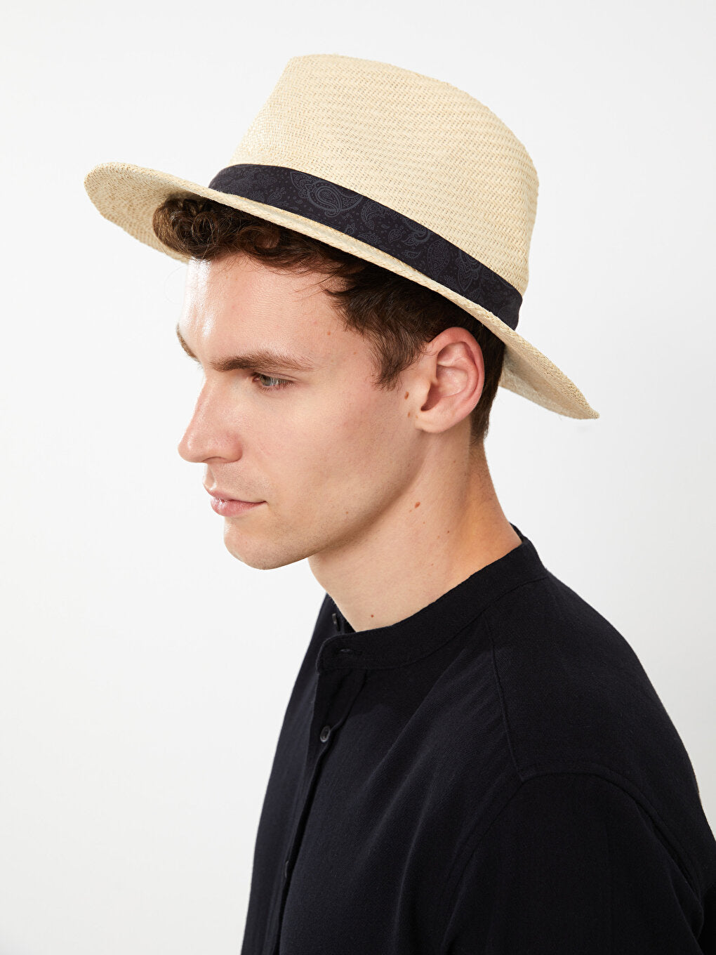 Men's Straw Fedora Hat with Piping