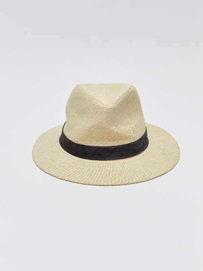 Men's Straw Fedora Hat with Piping