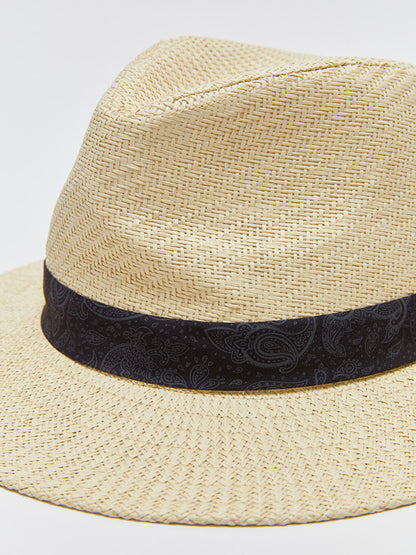 Men's Straw Fedora Hat with Piping