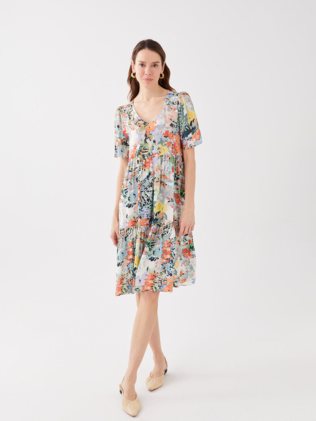 V-Neck Floral Short Sleeve Women's Dress