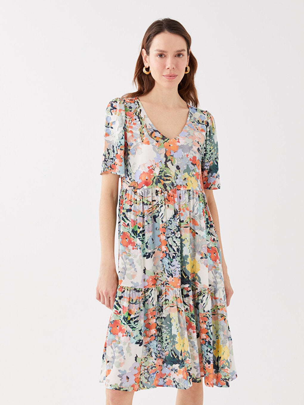 V-Neck Floral Short Sleeve Women's Dress