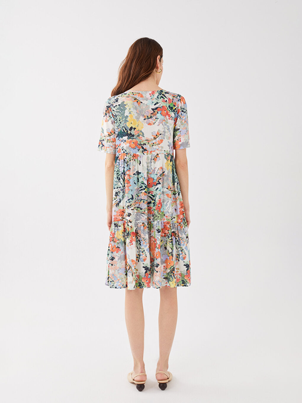 V-Neck Floral Short Sleeve Women's Dress