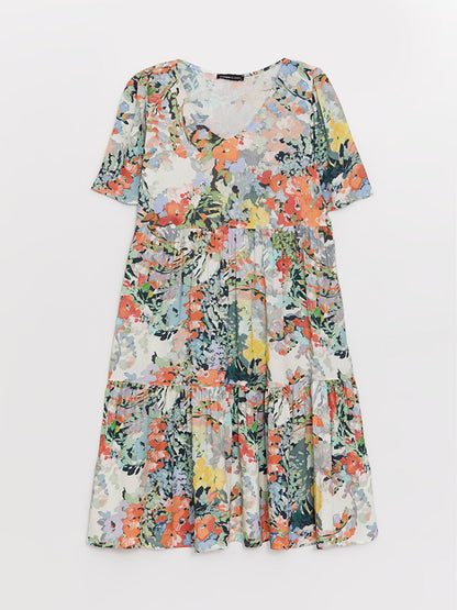 V-Neck Floral Short Sleeve Women's Dress