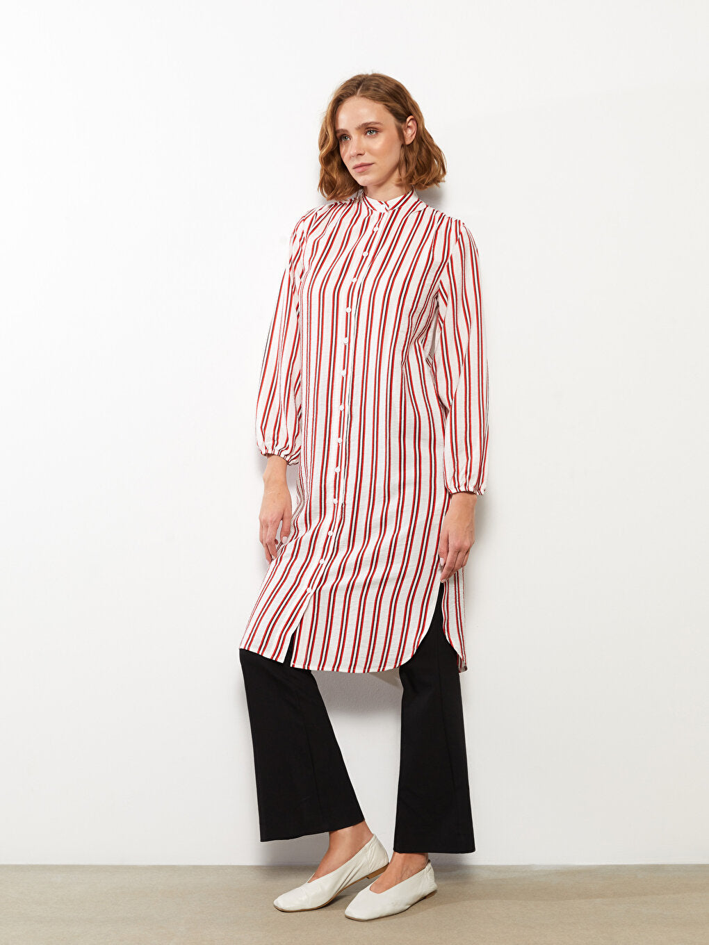 Judge Collar Striped Long Sleeve Women's Tunic